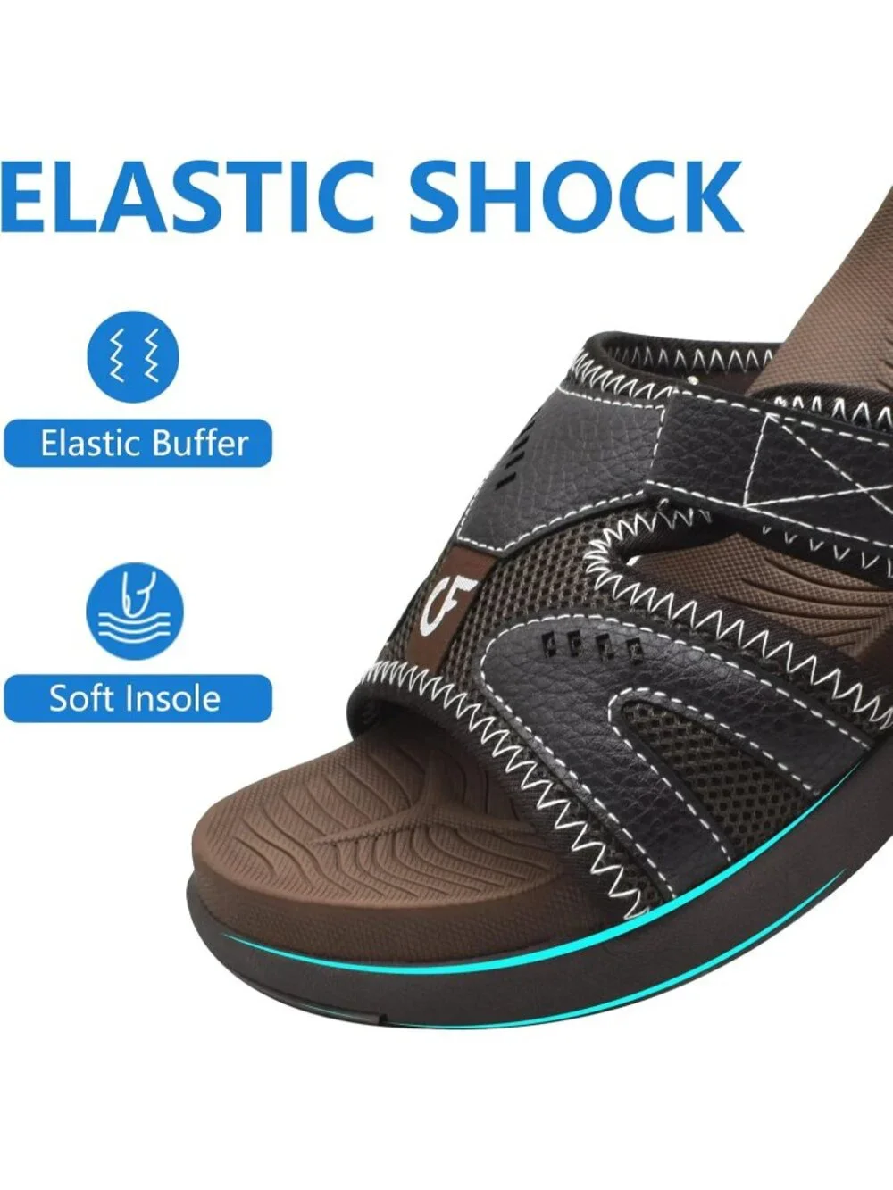 Men's Brown Sport Recovery Sandals Plantar Fasciitis Soft Cushion Lightweight